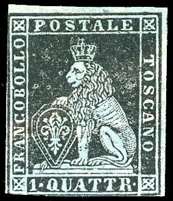 1851 - 1 quattrino nero su carta azzurra, I ... 