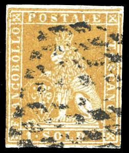 1851 - 1 soldo ocra su grigio (2), usato, ... 