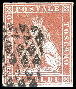 1851 - 2 soldi scarlatto (3), usato, ... 