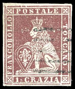 1851 - 1 crazia carminio bruno su grigio ... 