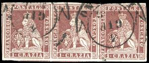 1851 - 1 crazia carminio grigio su bruno ... 