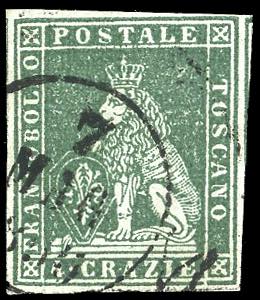 1851 - 4 crazie verde su grigio (6), usato, ... 