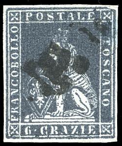1851 - 6 crazie ardesia su grigio, varietà ... 