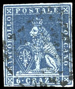 1851 - 6 crazie azzurro violaceo su azzurro ... 