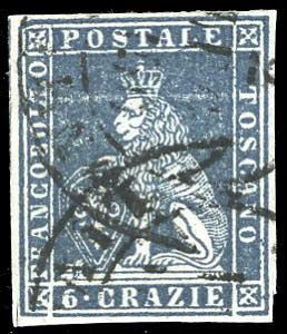 1851 - 6 crazie azzurro su grigio (7d), ... 