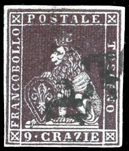 1851 - 9 cr. viola bruno scurissimo su ... 