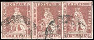 1857 - 1 crazia carminio, II emissione (12), ... 
