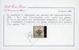 1859 - 1 kr. nero (2), nuovo, ... 