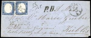 1863 - 15 cent. azzurro tipo Sardegna (11), ... 