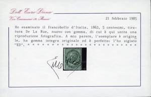 1863 - 5 cent. De La Rue, tiratura ... 