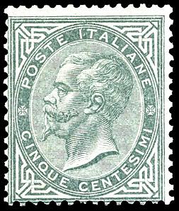 1865 - 5 cent. verde grigio scuro, De La ... 