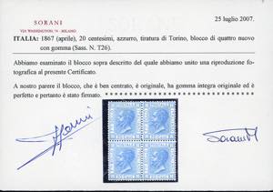 1867 - 20 cent. azzurro, tiratura ... 