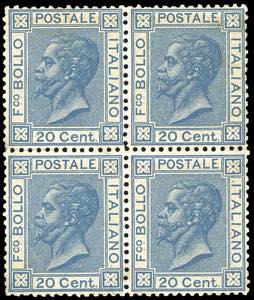 1867 - 20 cent. azzurro, tiratura di Torino ... 