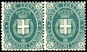 1889 - 5 cent. Stemma, fondo pieno (44), ... 