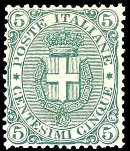 1891 - 5 cent. Stemma, fondo rigato (59), ... 