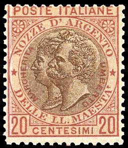 1893 - 20 cent. rosso bruno e bruno, Nozze ... 