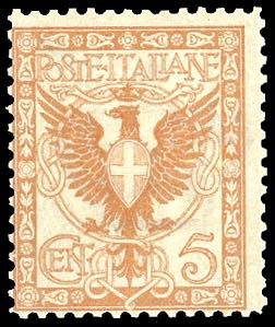 1901 - 5 cent. arancio Floreale, errore di ... 