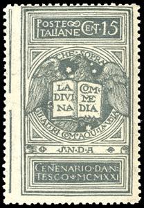 1921 - 15 cent. grigio Dante, non emesso ... 