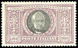 1923 - 5 lire Manzoni (156), nuovo, gomma ... 