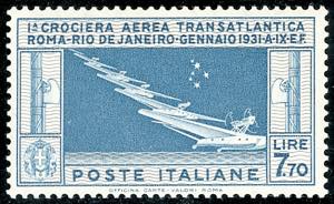 1930 - 7,70 lire Crociera Balbo (25), gomma ... 