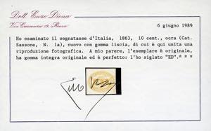 1863 - 10 cent. ocra (1), nuovo, ... 