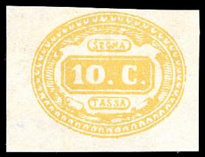 1863 - 10 cent. giallo (1), nuovo, gomma ... 