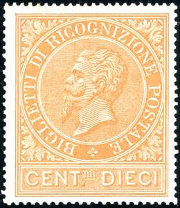 1874 - 10 cent. ocra arancio (1), nuovo, ... 
