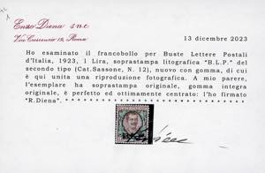 1923 - 1 lira, soprastampa BLP del ... 