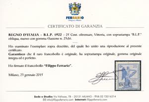 1922 - 25 cent. Vittoria, non ... 