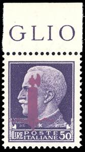 1944 - 50 lire soprastampa fascio in lilla, ... 