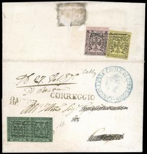 1852 - 5 cent. verde, coppia orizzontale, e, ... 