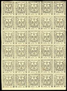1852 - 25 cent. camoscio chiaro (4), blocco ... 