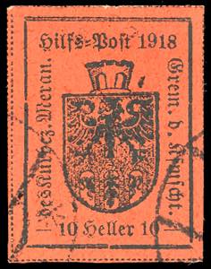 MERANO 1918 - 10 h. rosso mattone, errore ... 