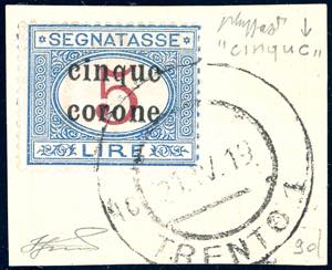 TRENTO E TRIESTE SEGNATASSE 1919 - 5 corone ... 