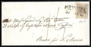 1851 - 30 cent. bruno, I tipo, carta  a ... 
