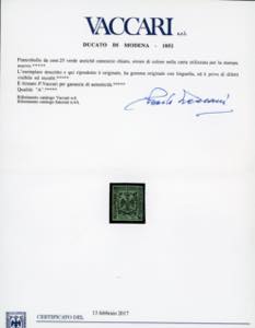 1852 - 25 cent. verde, errore di ... 