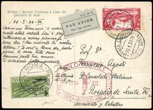 1934 - 3 lire su 2 lire volo Roma-Buenos ... 