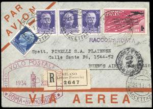 1934 - 5 lire su 2 lire volo Roma-Buenos ... 
