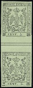 1855 - 5 cent. verde oliva (8), coppia ... 