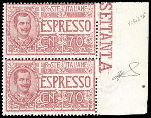 1925 - 70 cent. (11), coppia verticale, ... 
