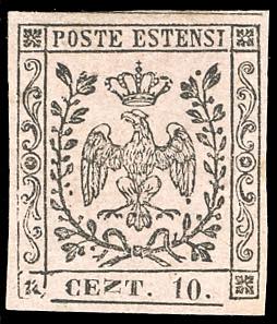 1852 - 10 cent. rosa, punto dopo la cifra, ... 