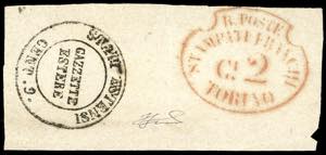 1853 - 9 cent. bollo Gazzette Estere (B1), ... 