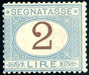 1870 - 2 lire azzurro chiaro e bruno (12), ... 