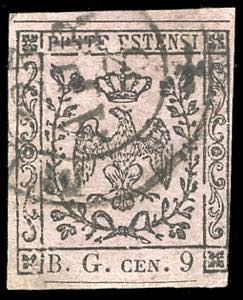 1853 - 9 cent. violetto grigio, lettere ... 
