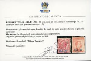 1921 - Soprastampati BLP, I tipo, ... 