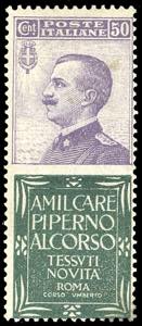1924 - 50 cent. Piperno (13), nuovo, gomma ... 