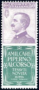 1924 - 50 cent. Piperno (13), nuovo, gomma ... 
