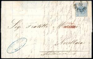 1855 - 45 cent. azzurro, III tipo, carta a ... 