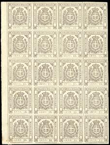 1859 - 15 cent. bruno (13), blocco di 20 ... 