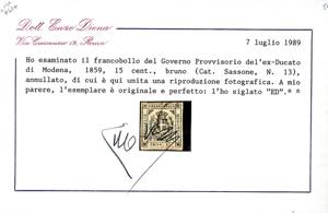 1859 - 15 cent. bruno (13), usato, ... 